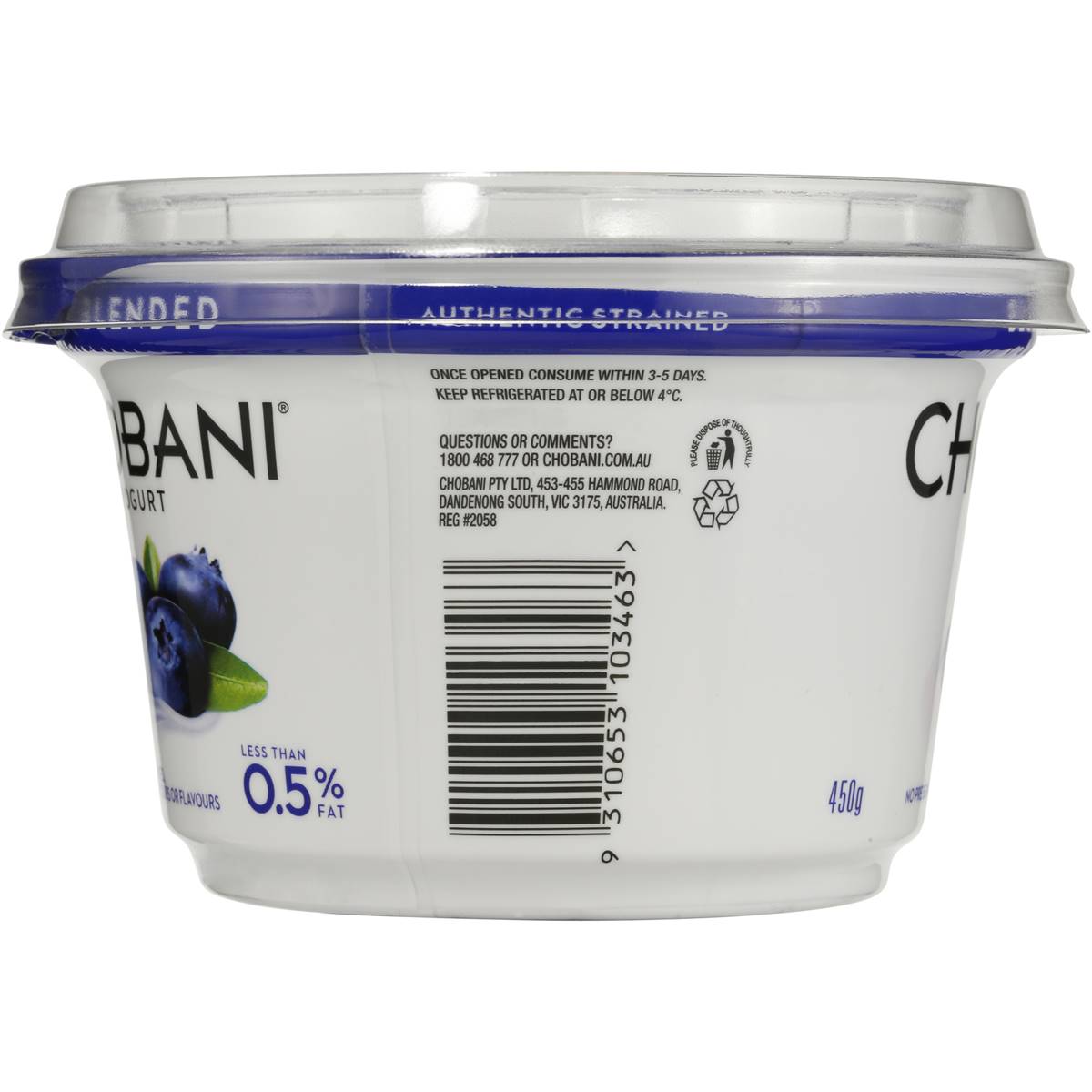 Chobani Blueberry Blended Yoghurt 450g Woolworths