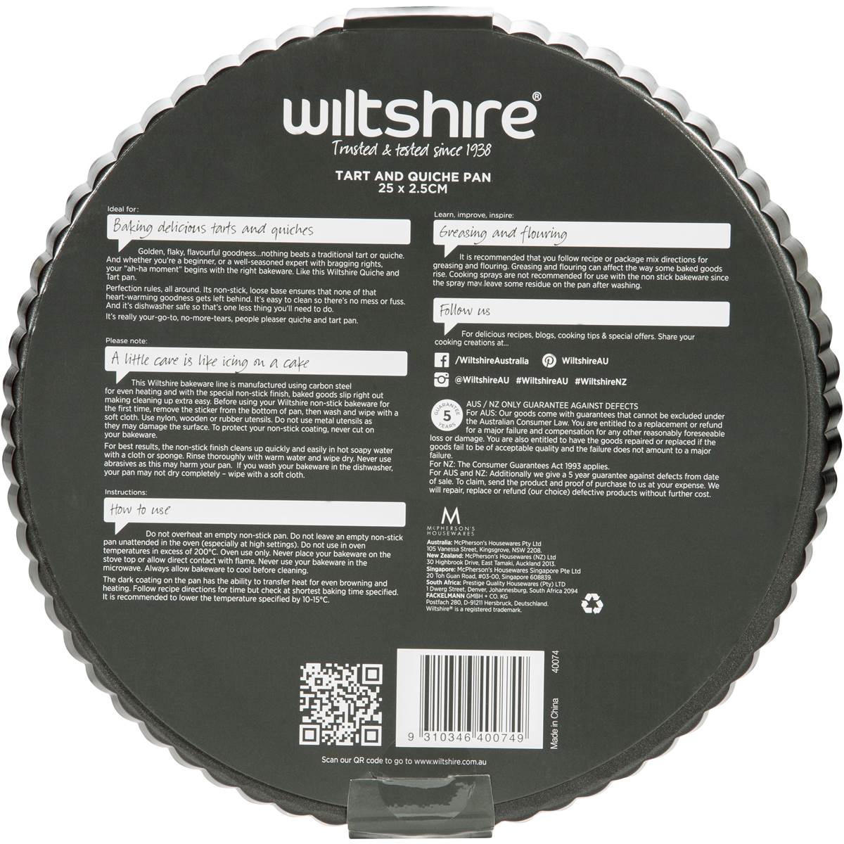 Wiltshire Tart Quiche Pan 25cm each Woolworths