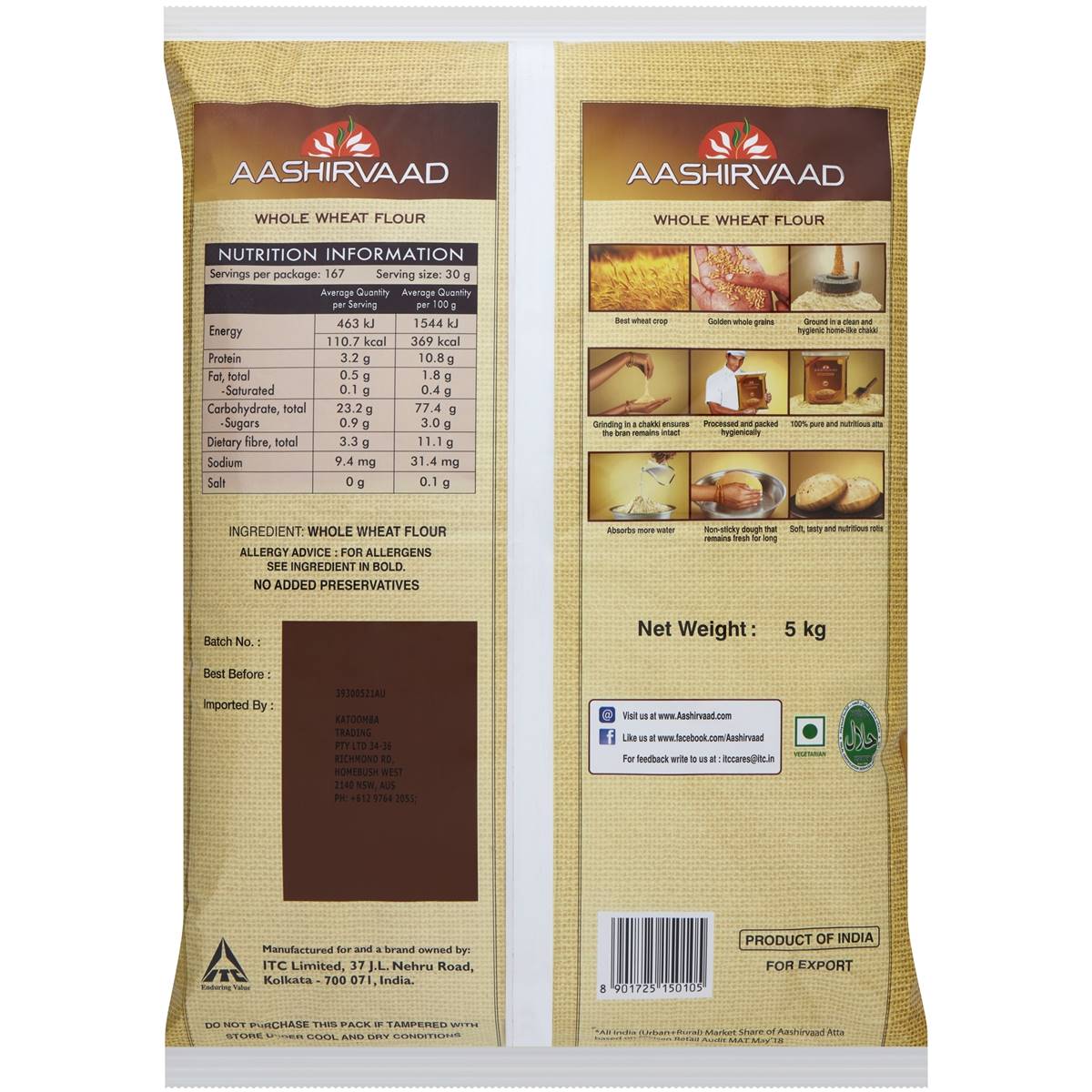 Aashirvaad Whole Wheat Atta Flour 5kg Woolworths