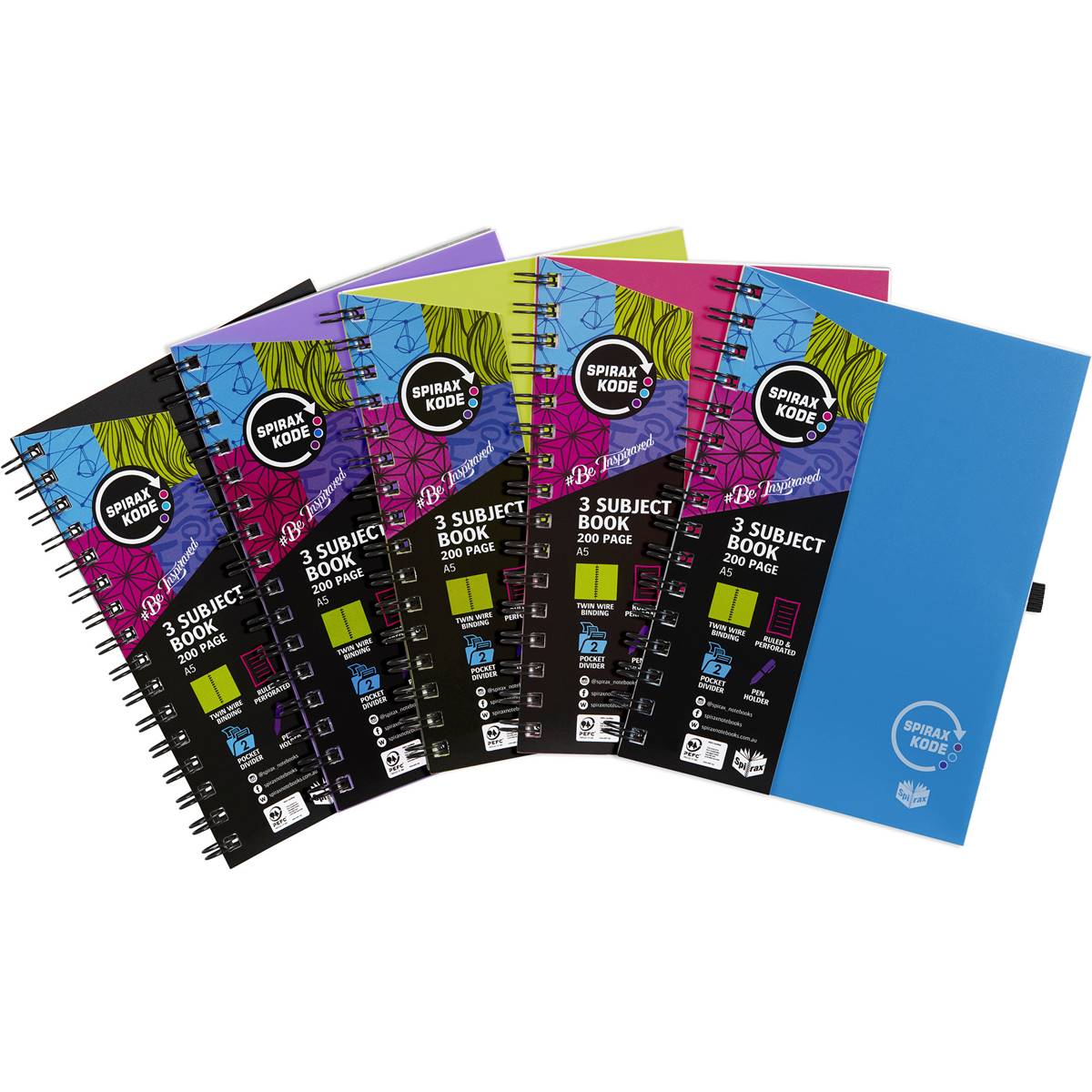 Spirax 3 Subject Notebook A5 Assorted Colours 200pg each Woolworths