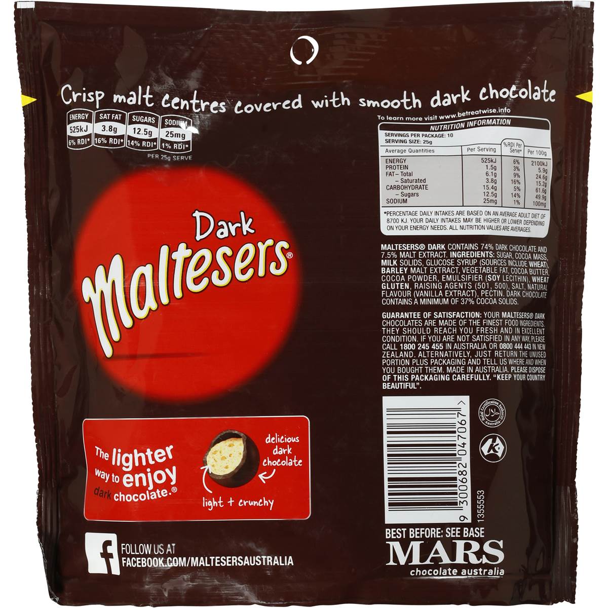 Maltesers Dark Chocolate 250g bag Woolworths