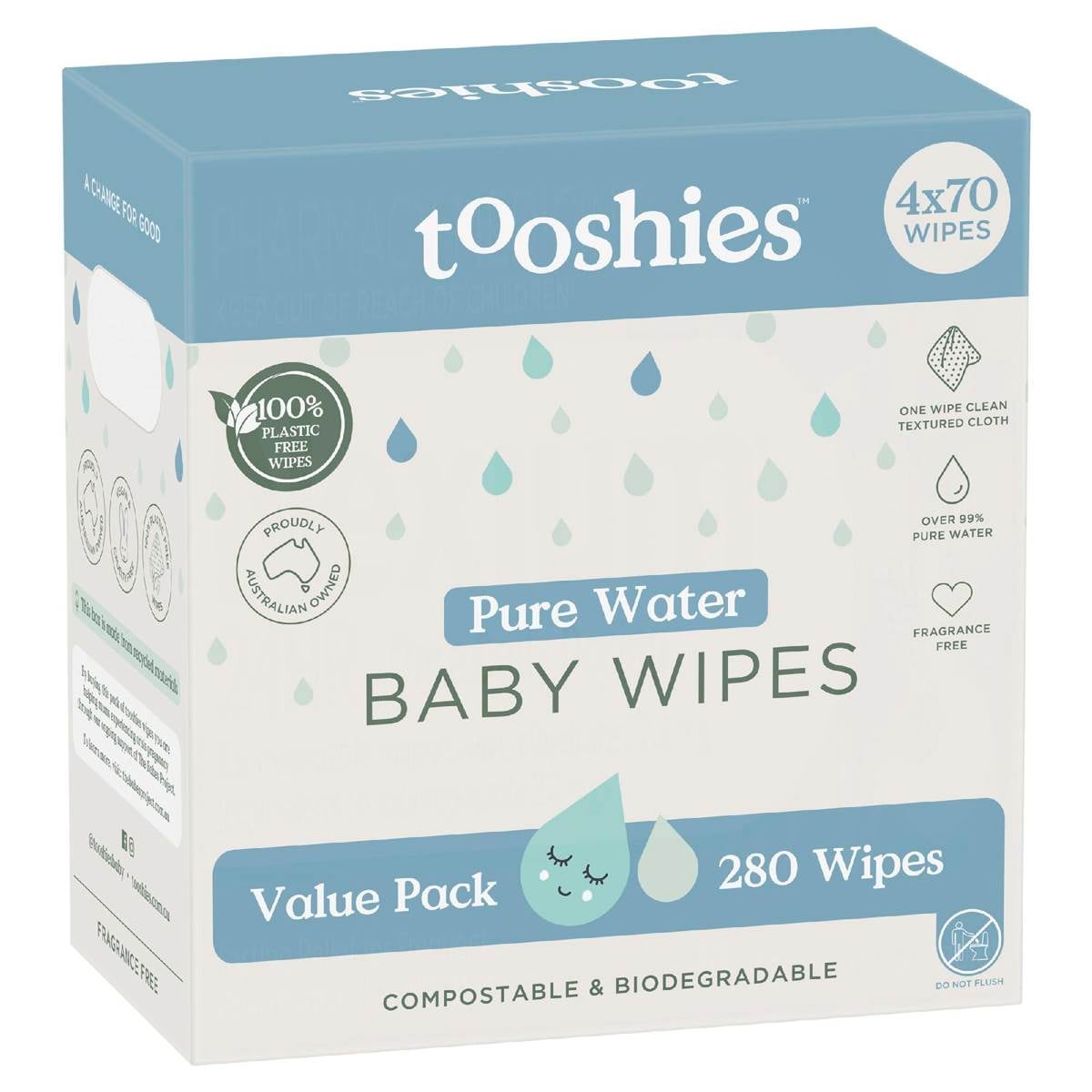 Tooshies Pure Water Baby Wipes Value 280 pack | Woolworths