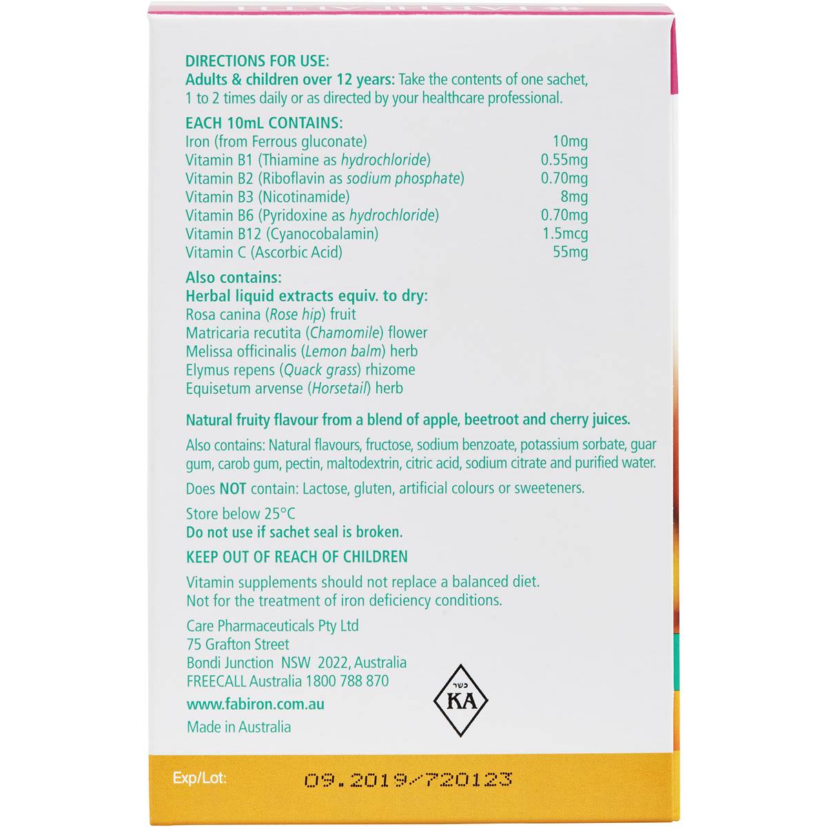 Fab Liquid Iron Sachets 20x10ml Woolworths