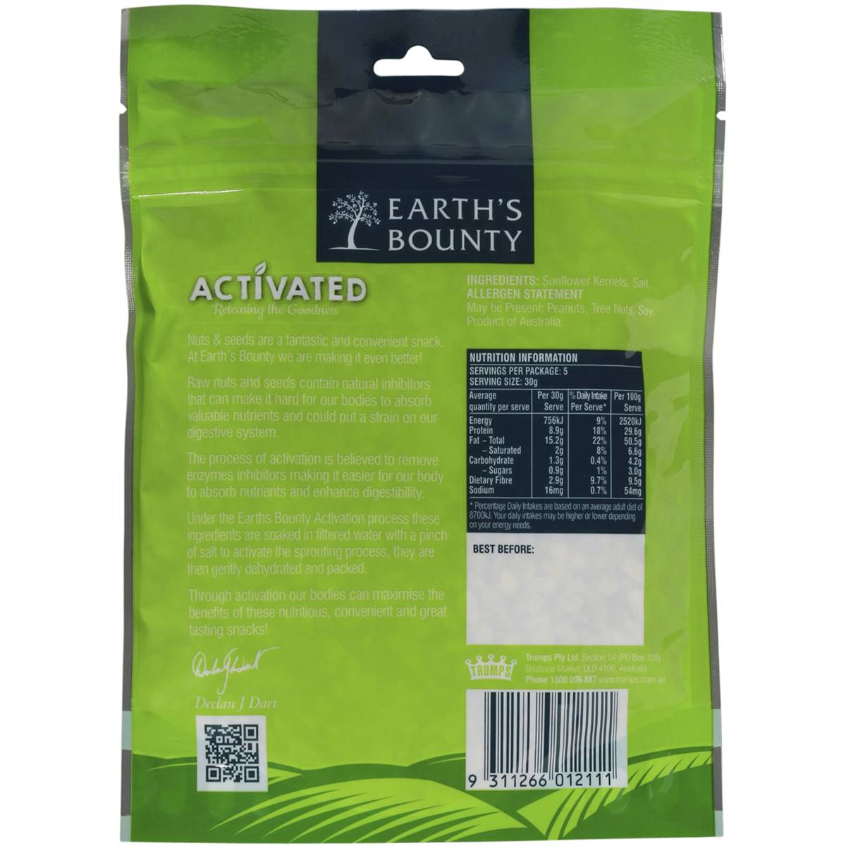 Earth's Bounty Activated Sunflower Kernels 150g Woolworths