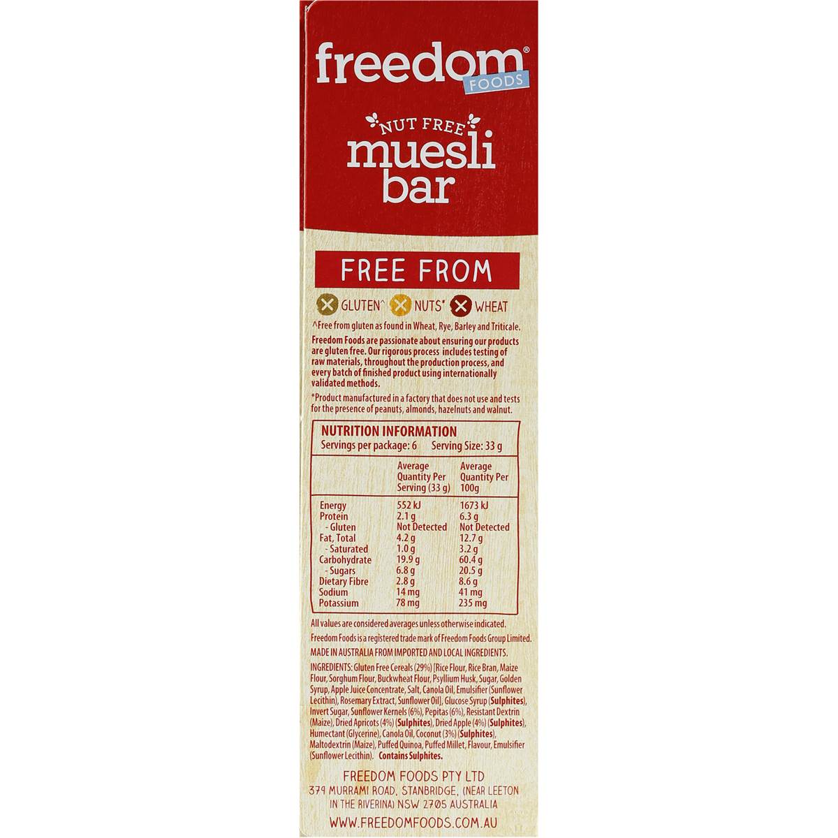 Freedom Foods Nut Free Muesli Bar 6pk 198g Woolworths
