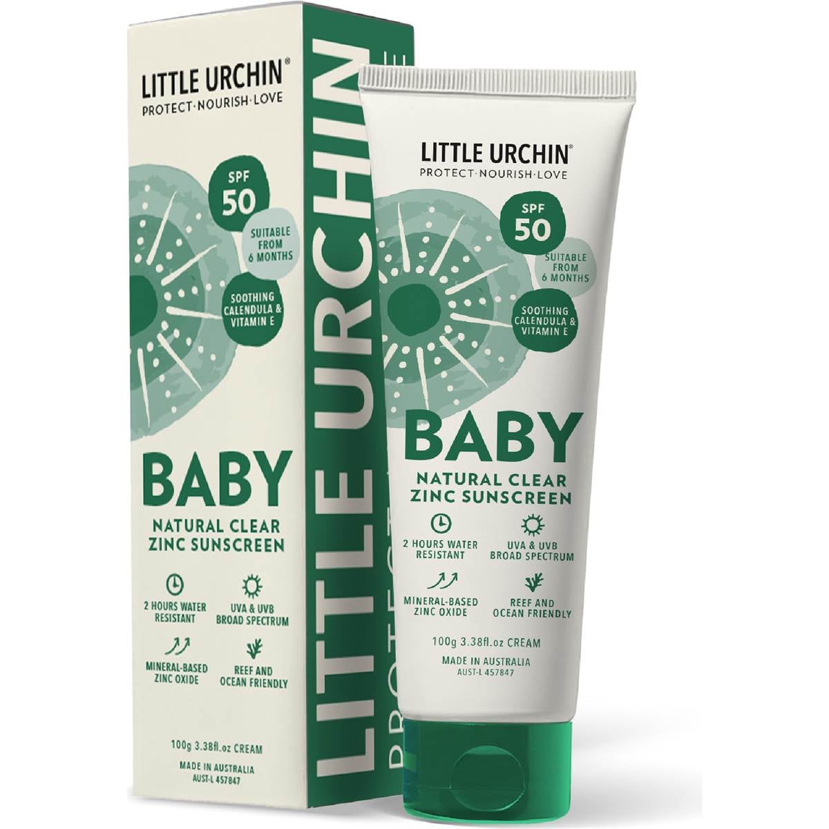 Little Urchin SPF 50 Baby Natural Clear Zinc Sunscreen 100g