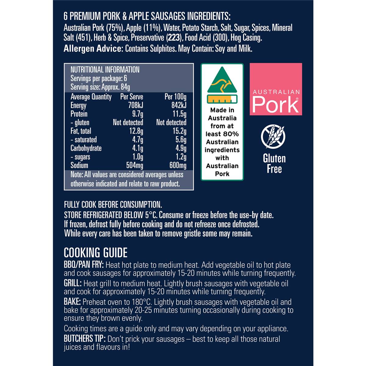 The British Sausage Co Pork & Chunky Apple Sausages 500g Woolworths