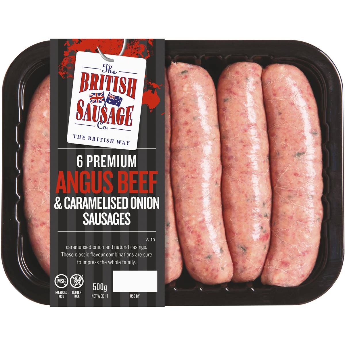 The British Sausage Co Angus Beef & Caramelised Onion Sausages 500g ...