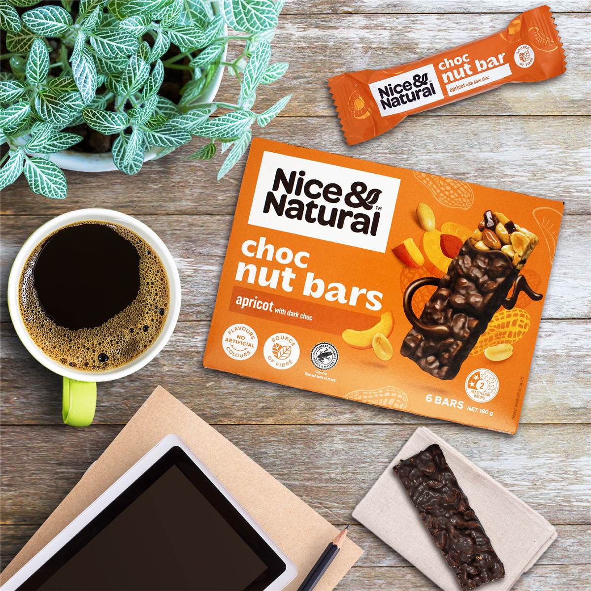Nice & Natural Chocolate Nut Bar Apricot 180g X6 Pack Woolworths