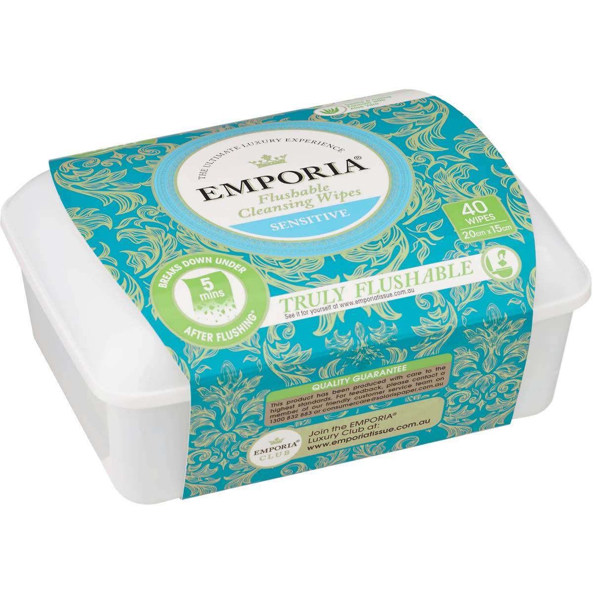 Emporia Flushable Clean Wipes Tub 40 Pack Woolworths
