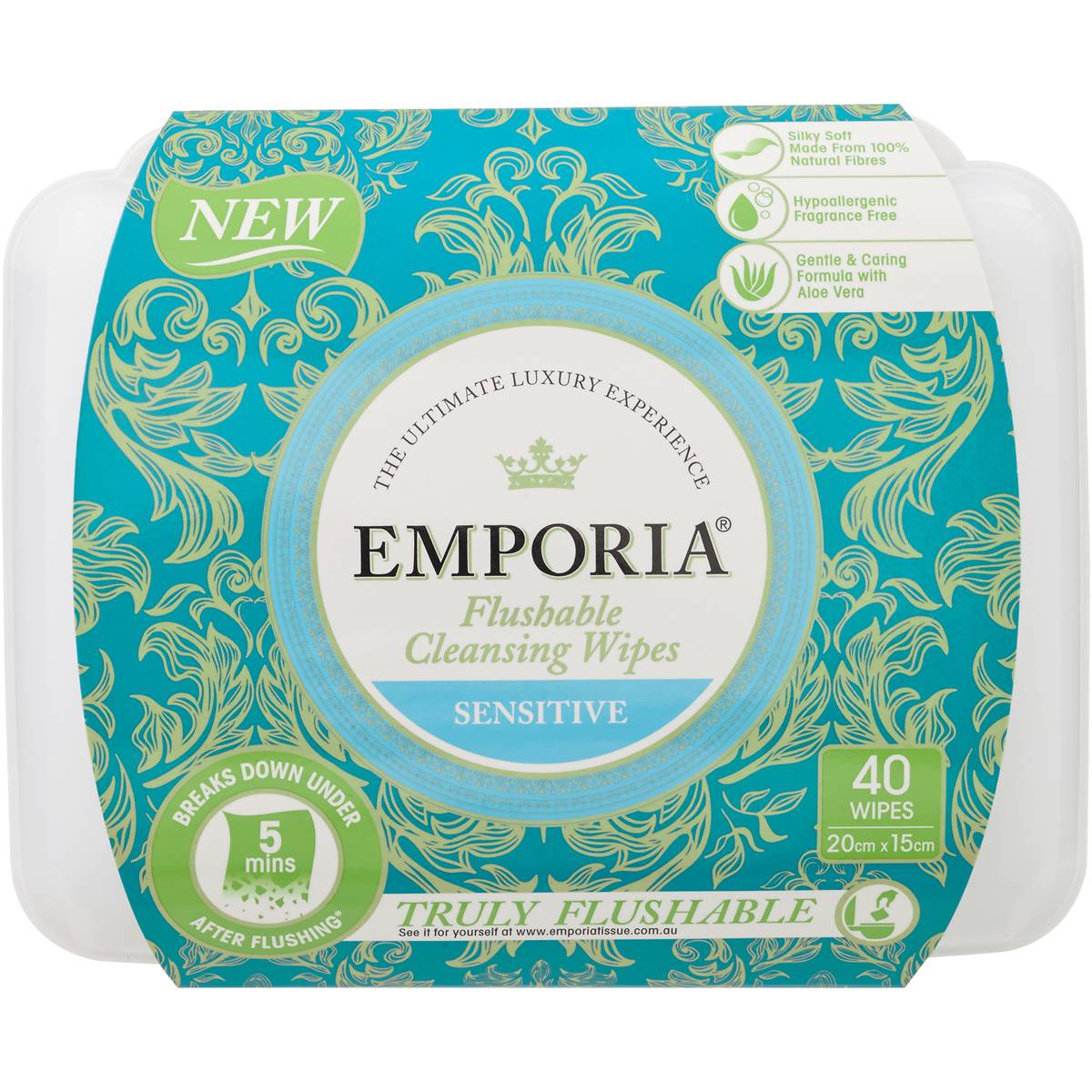 Emporia Flushable Clean Wipes Tub 40 Pack Woolworths