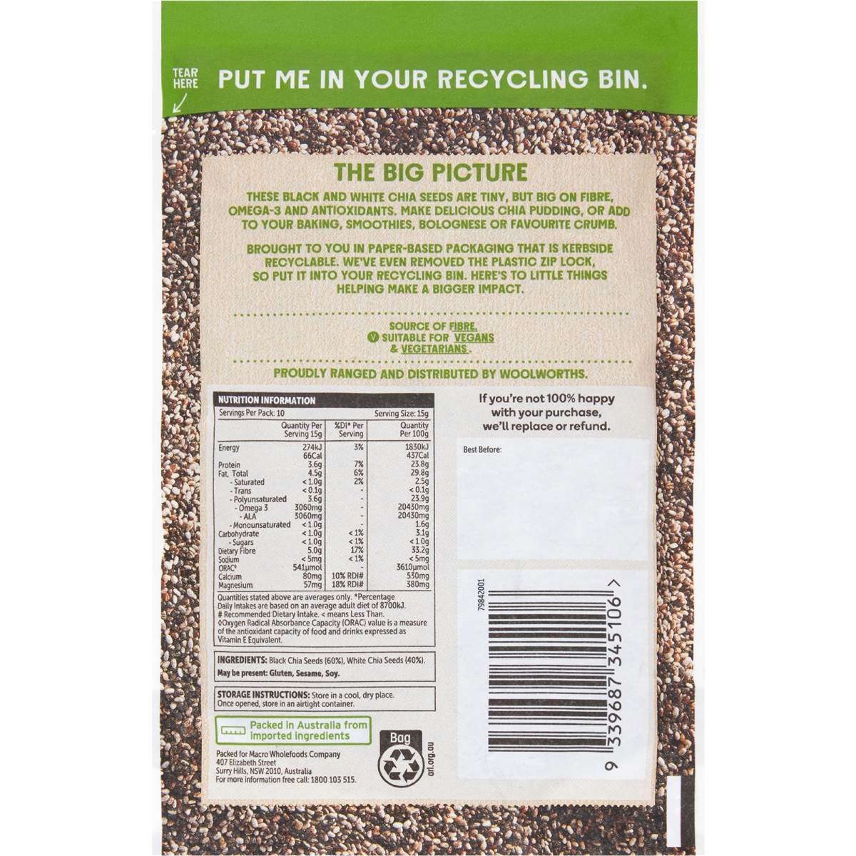 Macro Chia Seed Black & White 150g Woolworths