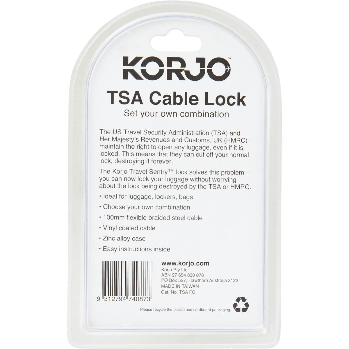 Korjo Tsa Cable Combination Lock Each Woolworths