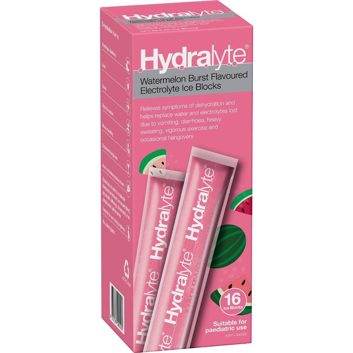 Hydralyte Electrolyte Ice Blocks Watermelon 16 pack