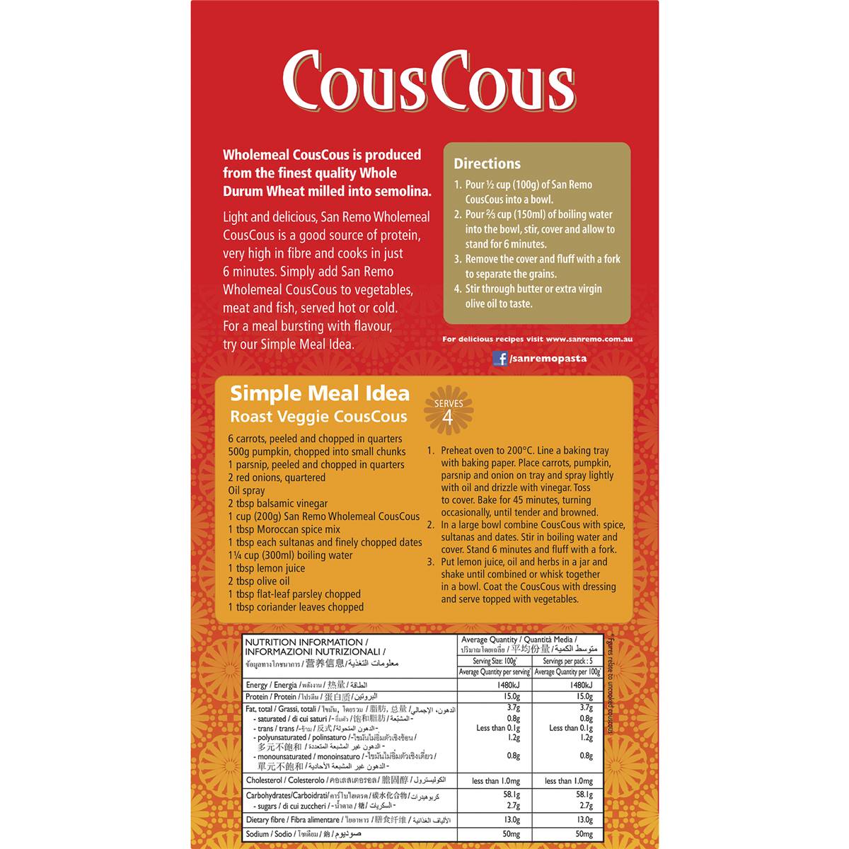 San Remo Wholemeal Cous Cous 500g Woolworths