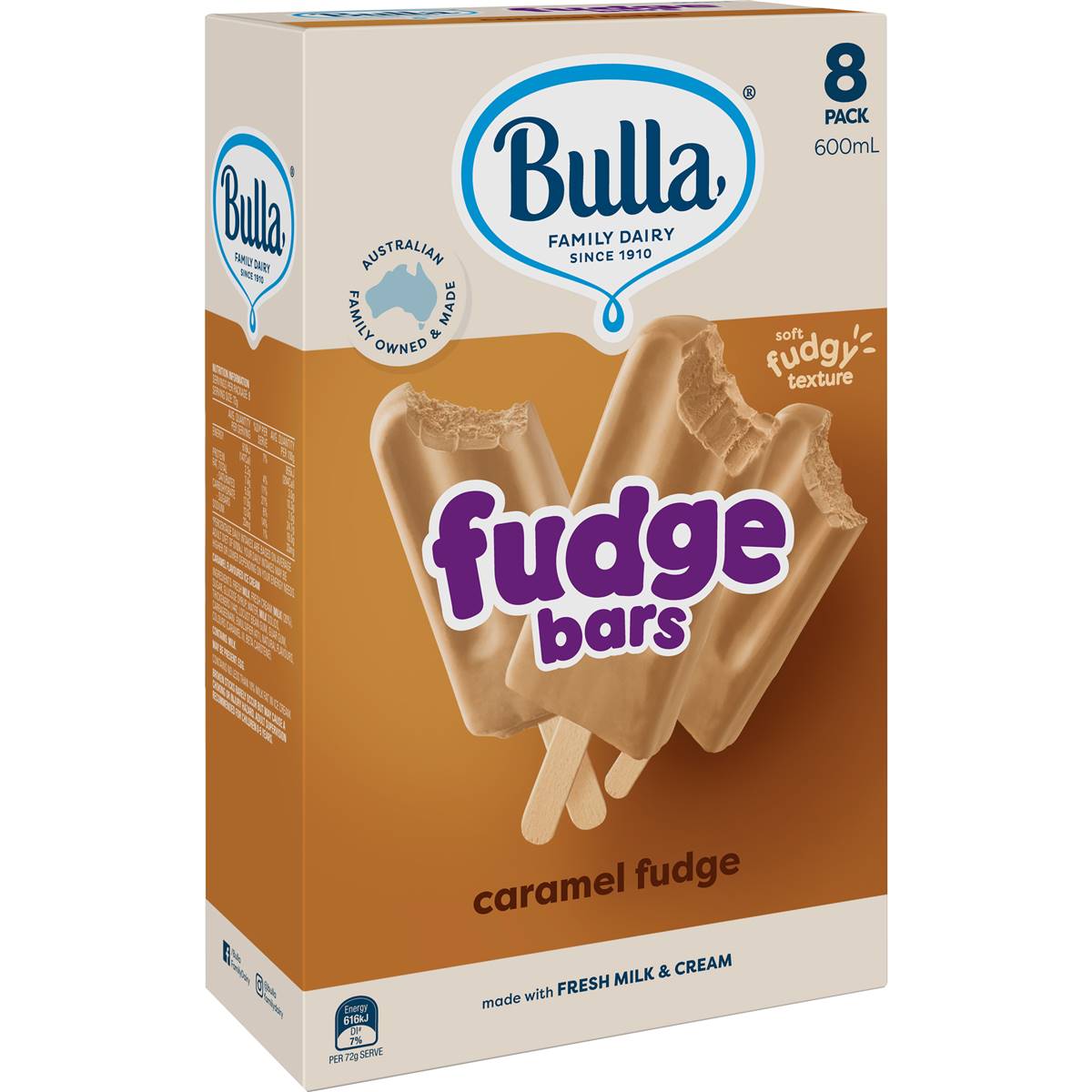 Bulla Ice Cream Sticks Caramel Fudge Bars 8 pack