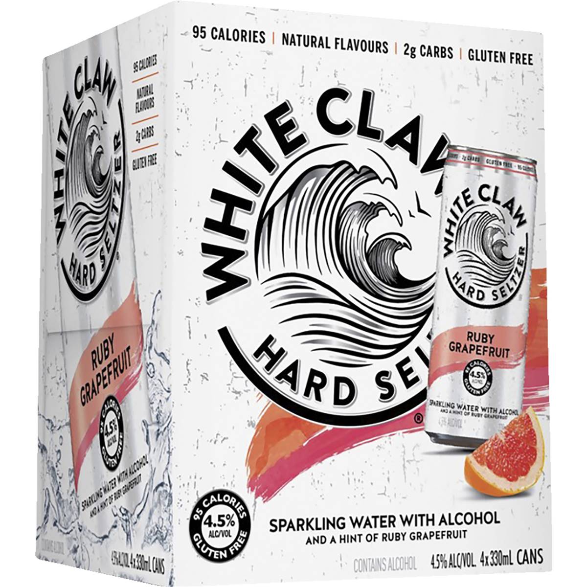 White Claw Hard Seltzer Ruby Grapefruit Cans 330ml X4 Pack Woolworths