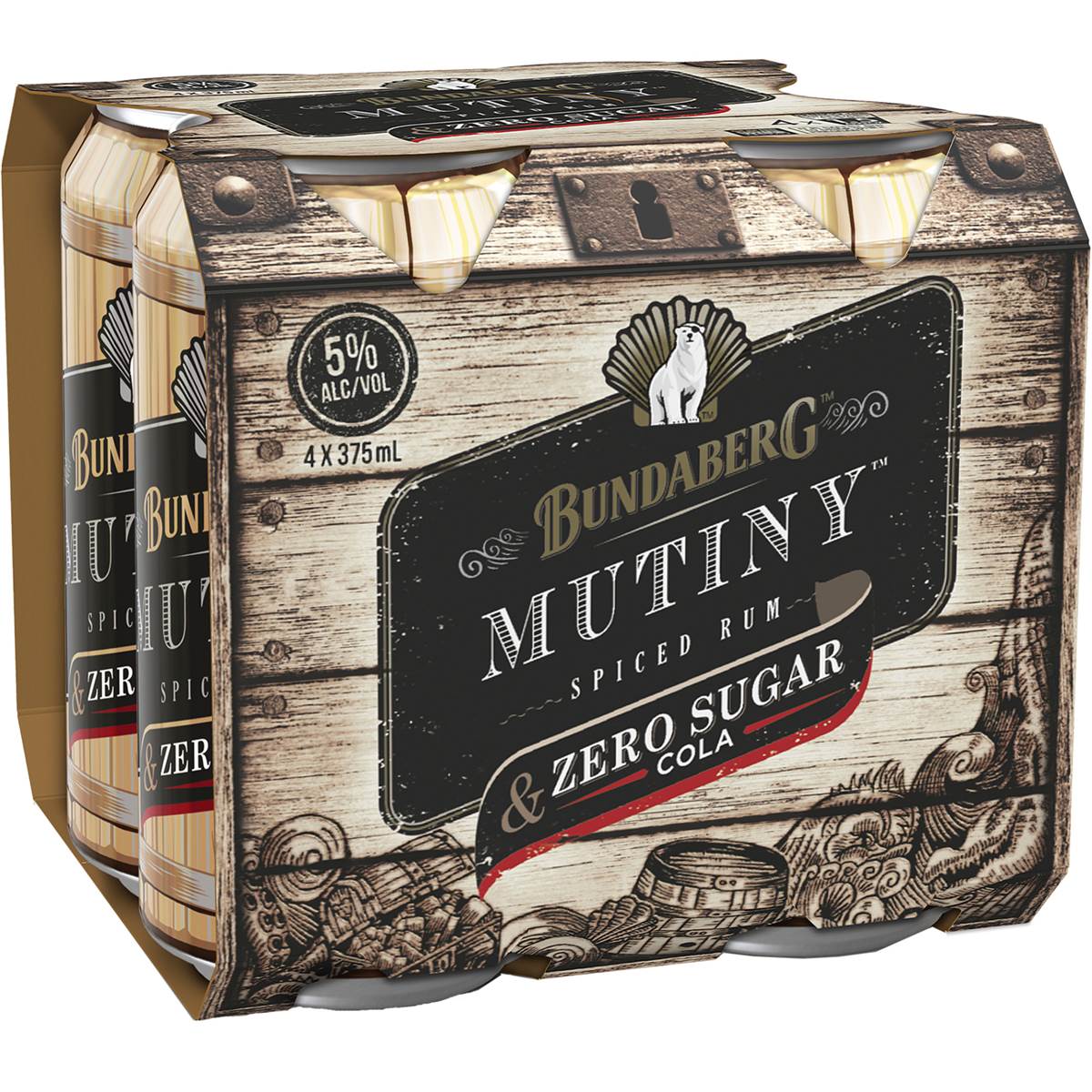 Bundaberg Mutiny Spiced Rum & Zero Cola Cans 4x375ml Pack Woolworths