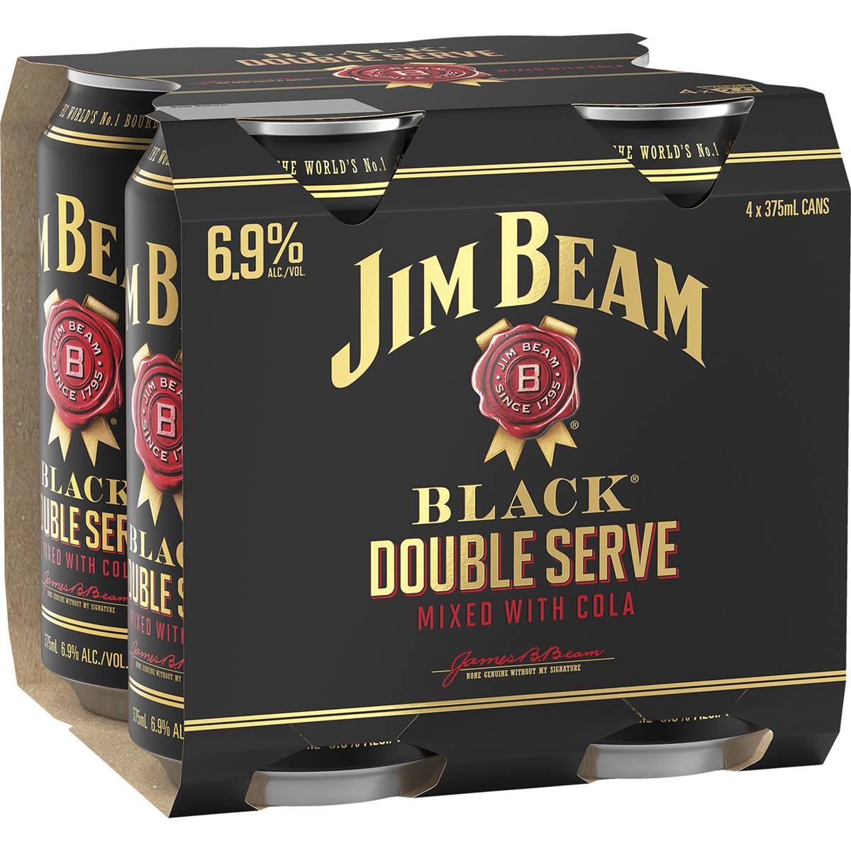 Jim Beam Black Bourbon Double Serve Mixed With Cola 375ml X4 Pack