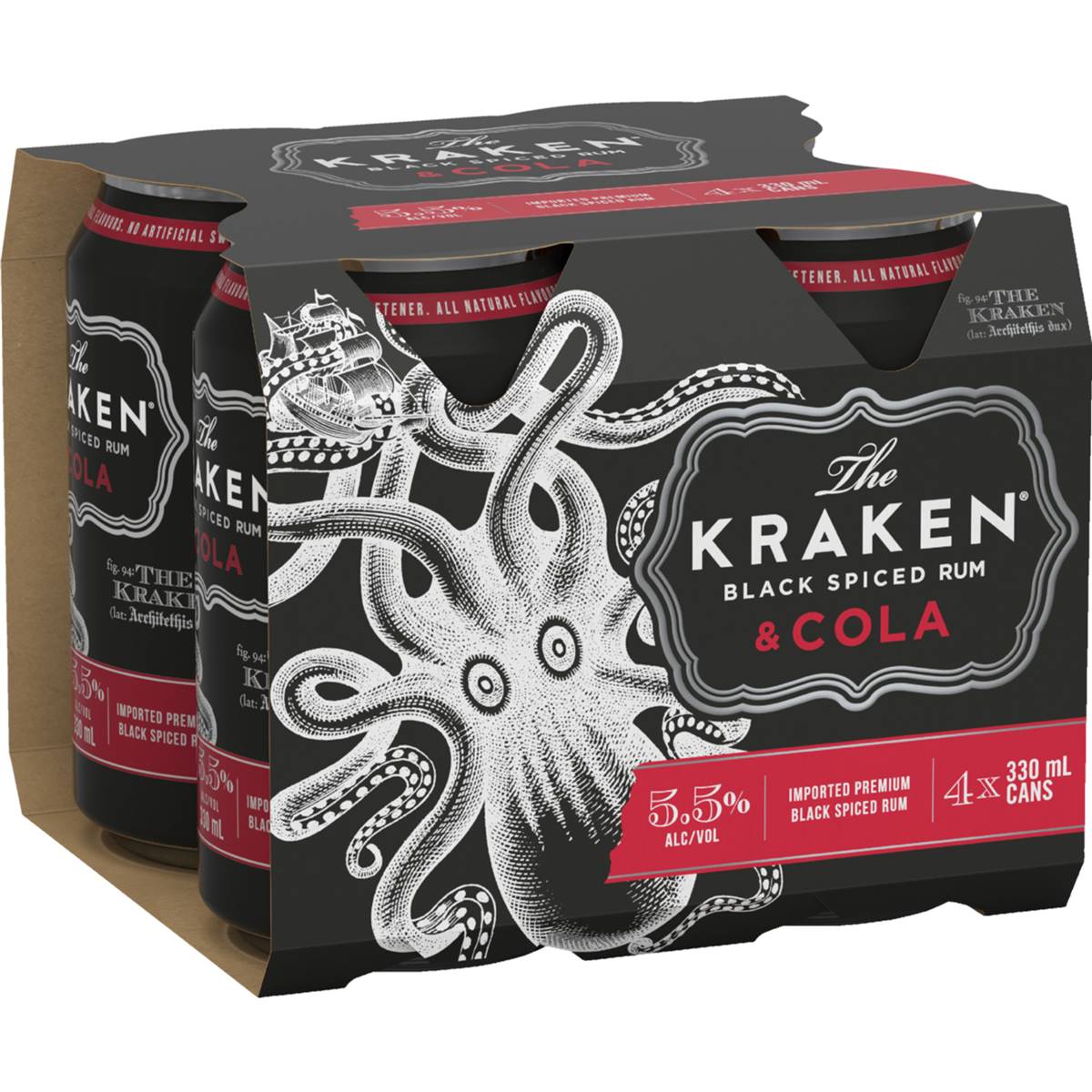 The Kraken Spiced Rum & Cola Can 330mL x 4 pack