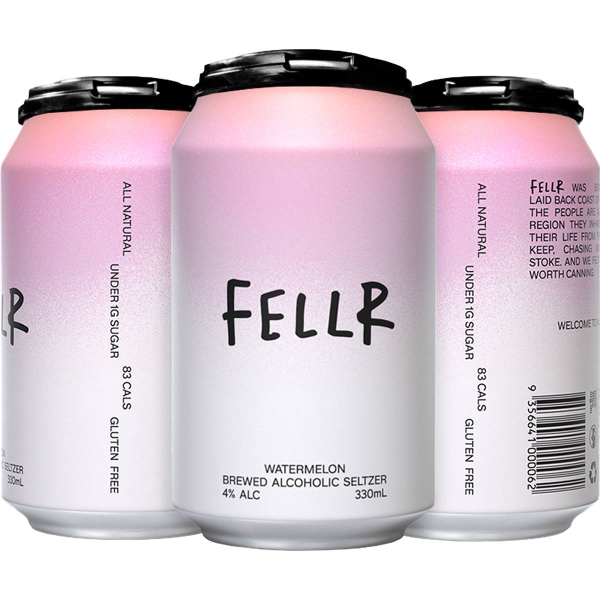 Fellr Watermelon Brewed Alcoholic Seltzer Cans 330ml x4 Pack