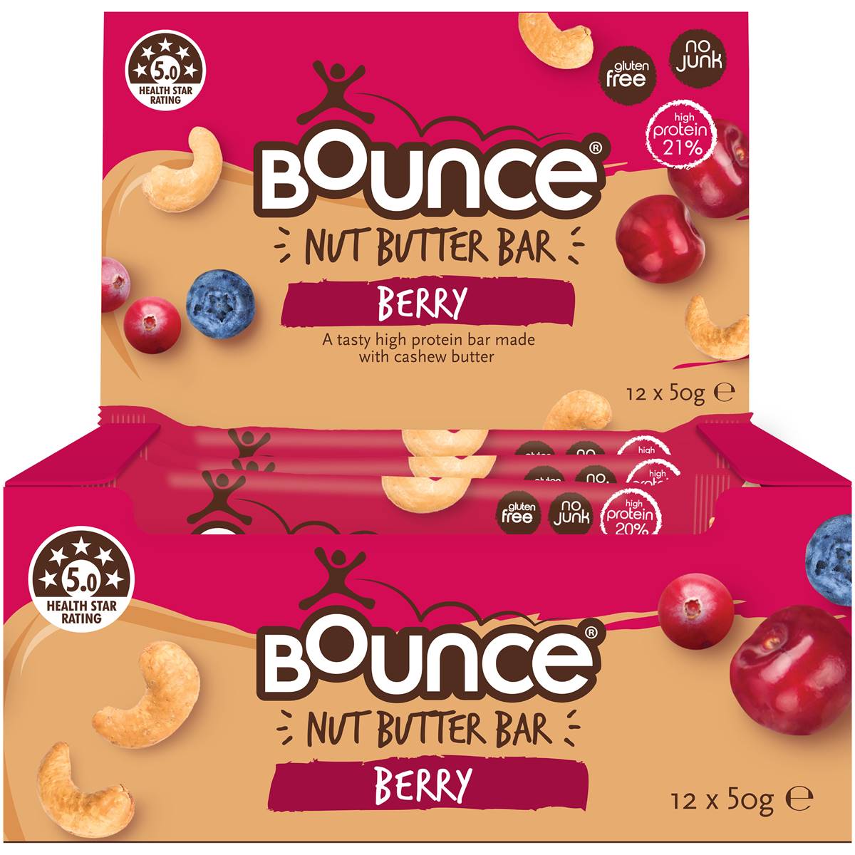 Bounce Nut Butter Bar Berry 50g X12 Pack Woolworths