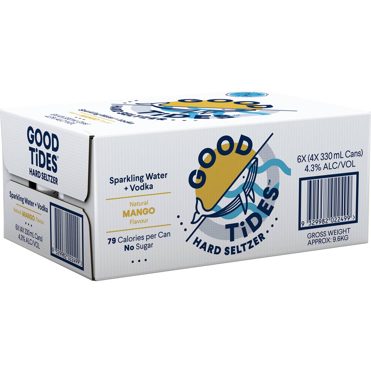 Good Tides Mango Sparkling Water & Vodka Cans 330ml X 24 Case Woolworths