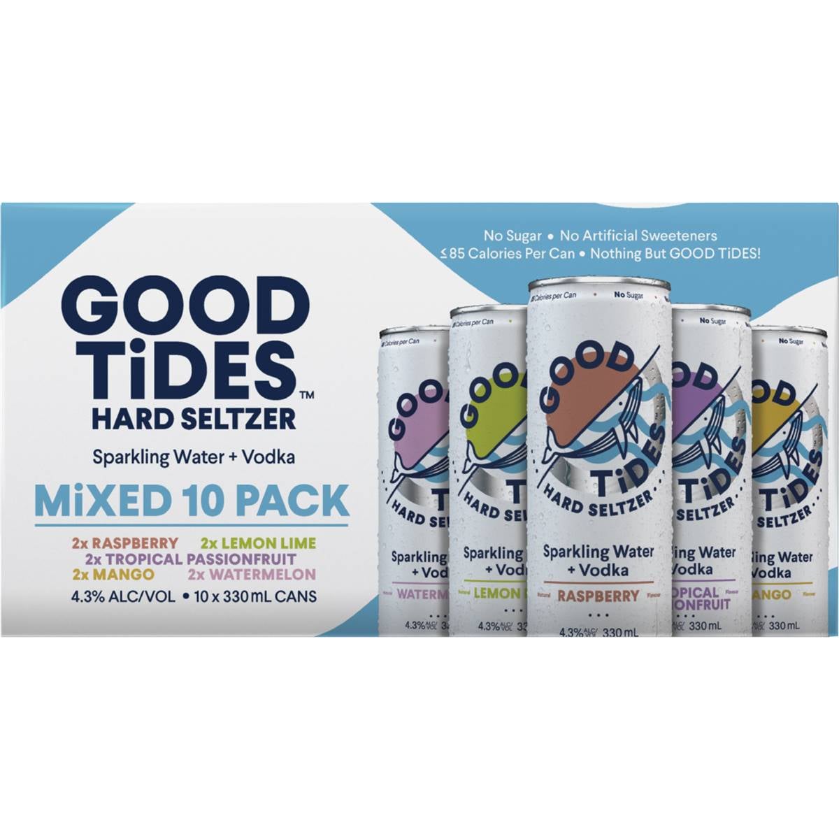 Good Tides Sparkling Water & Vodka Variety Pack 330ml X 30 Case