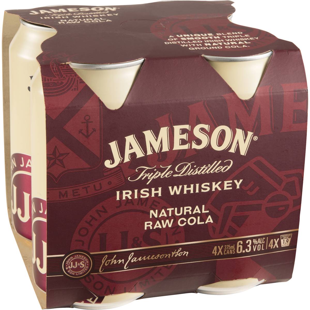Jameson Irish Whiskey & Raw Cola Cans 4x375ml Woolworths