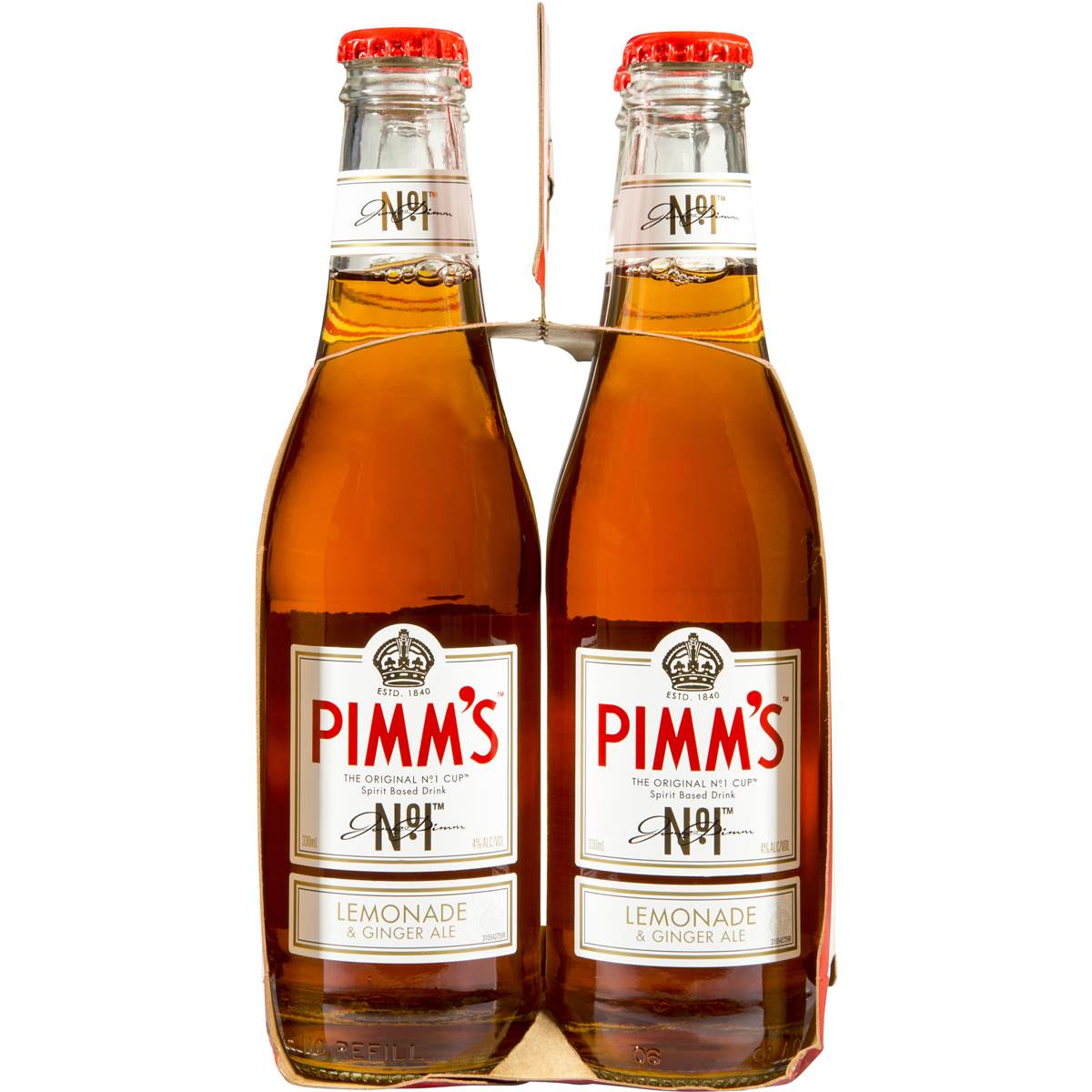 Pimm&amp;#39;s Lemonade &amp; Ginger Ale 4% Bottle 4x330ml | Woolworths