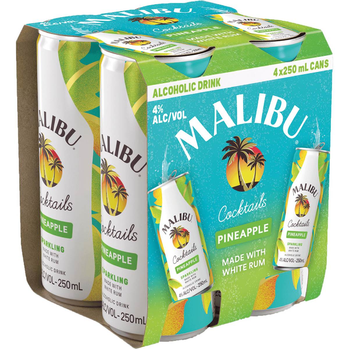 Malibu Cocktails Pineapple Cans 250mL x 4 pack