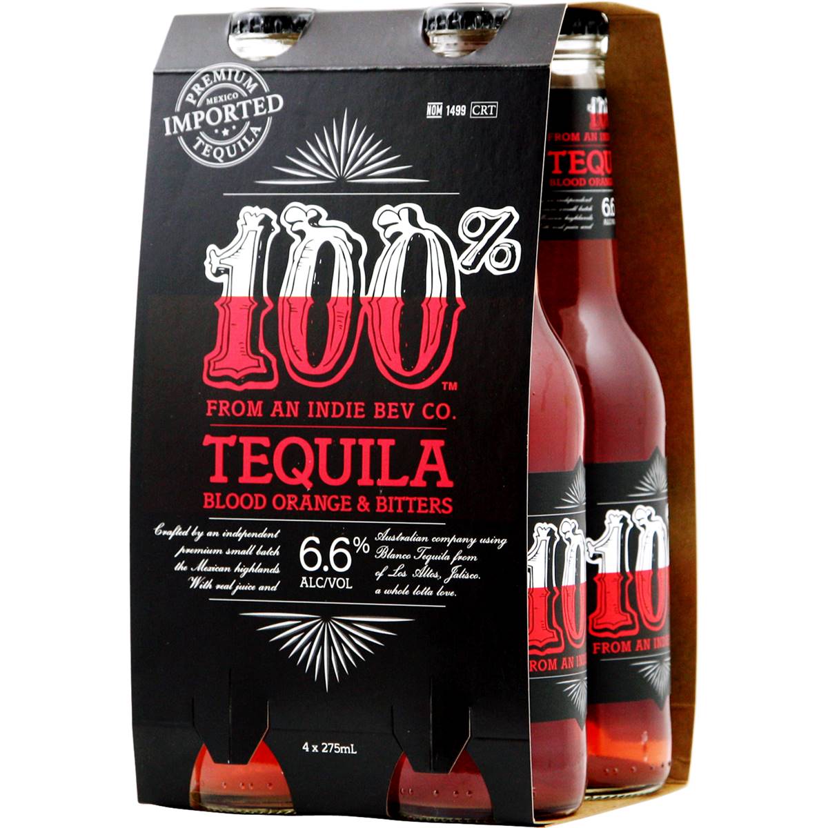 100 Tequila Blood Orange & Bitters Bottles 4x275ml Pack Woolworths