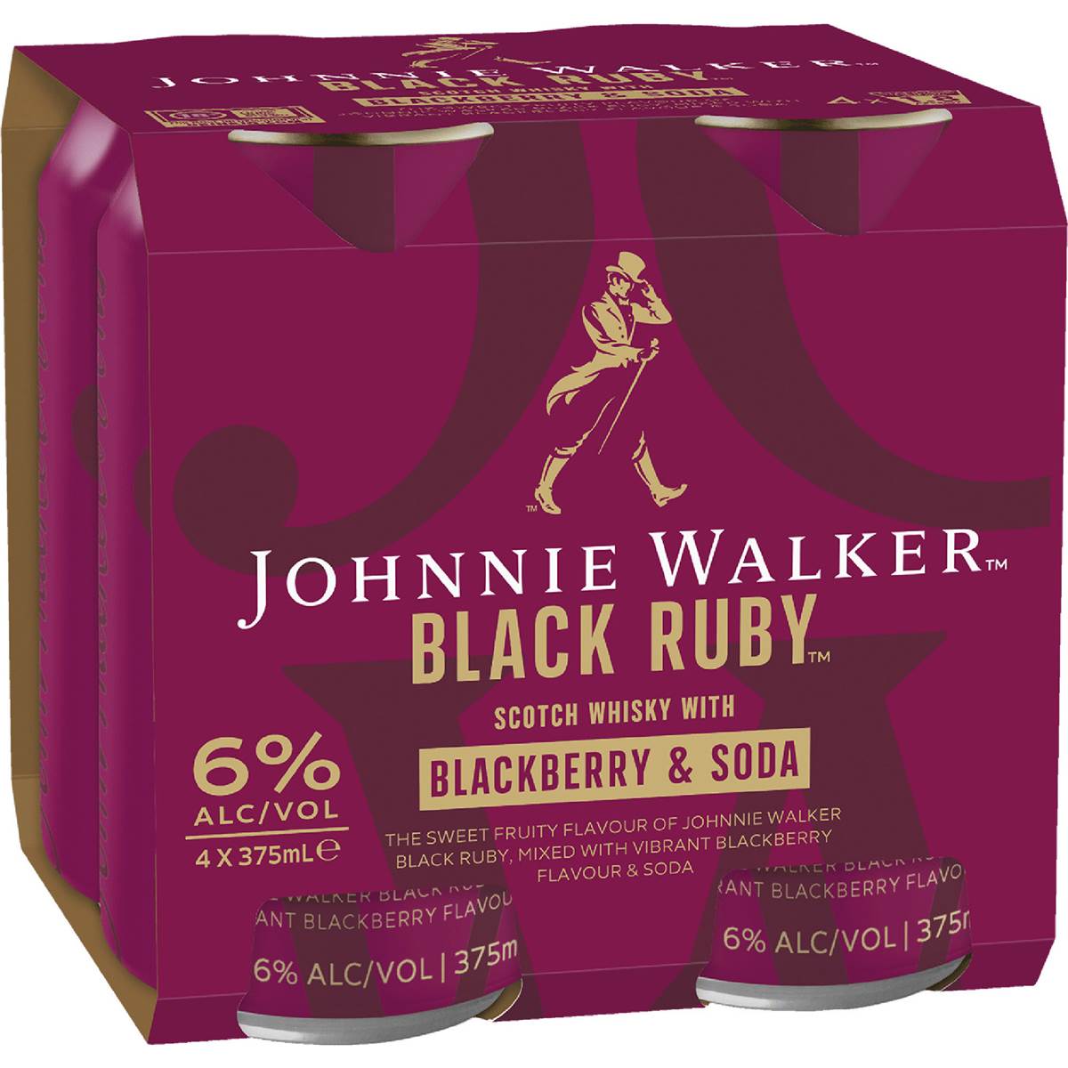 Johnnie Walker Black Ruby Soda Cans 375mL x 4 pack
