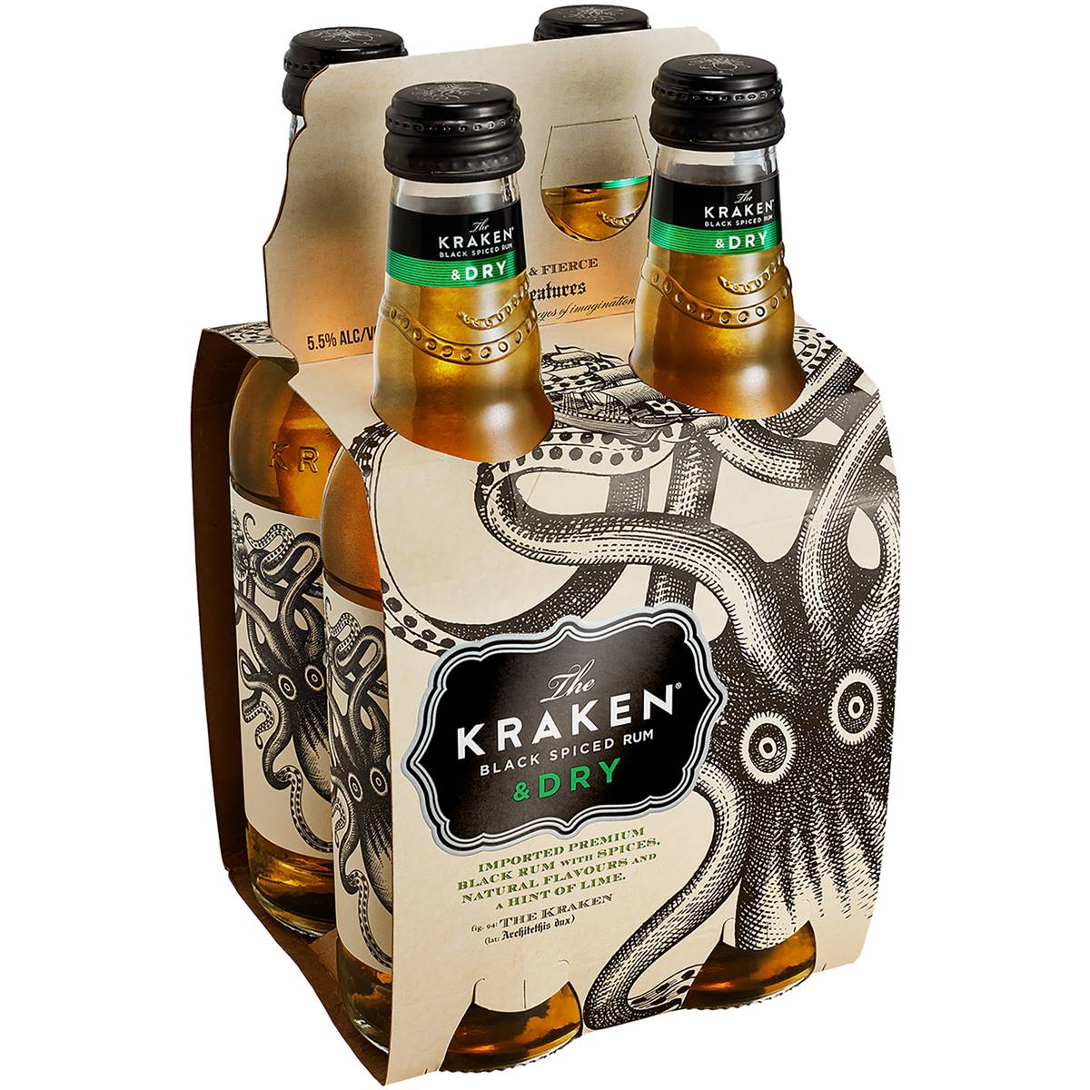 The Kraken Black Spiced Rum & Dry Bottles