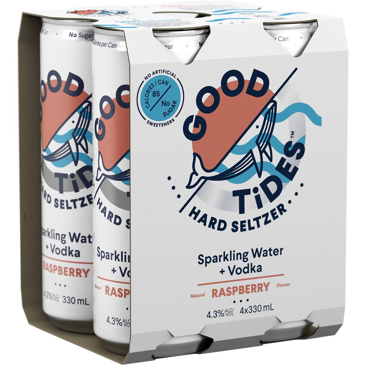 Good Tides Hard Seltzer Raspberry 330ml X4 Pack | Woolworths