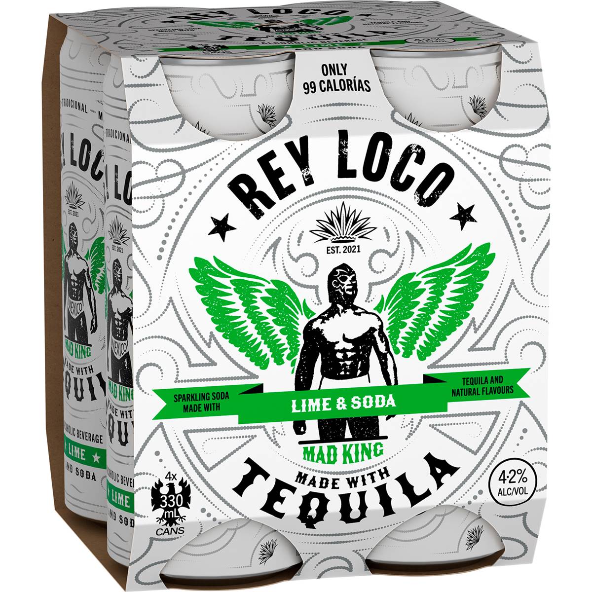 Rey Loco Tequila, Lime & Soda Can 330ml X 4 Pack Woolworths