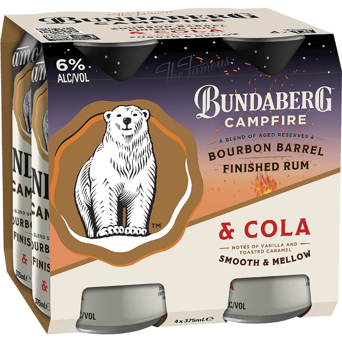 Bundaberg Campfire Bourbon Barrel Rum Can 375mL x 4 pack