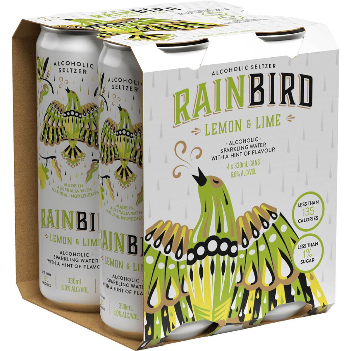Rainbird Seltzer Lemon & Lime Cans 330mL x 4 pack