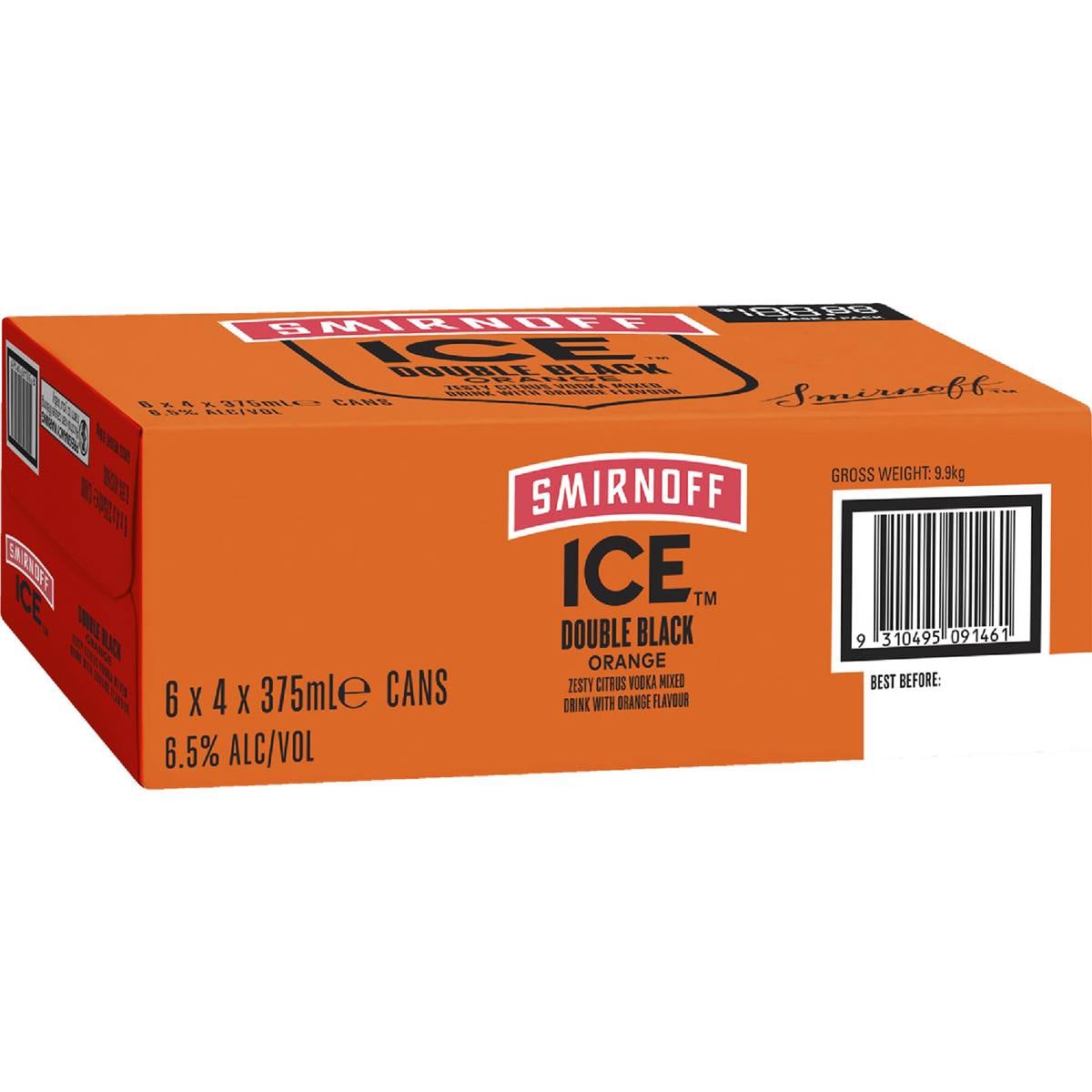 Smirnoff Ice Double Black Orange 6pct Cans 375mL x 24 pack