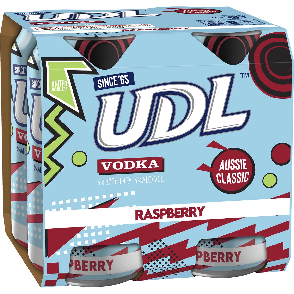 Udl Vodka Raspberry Cans 375ml X4 Pack Woolworths