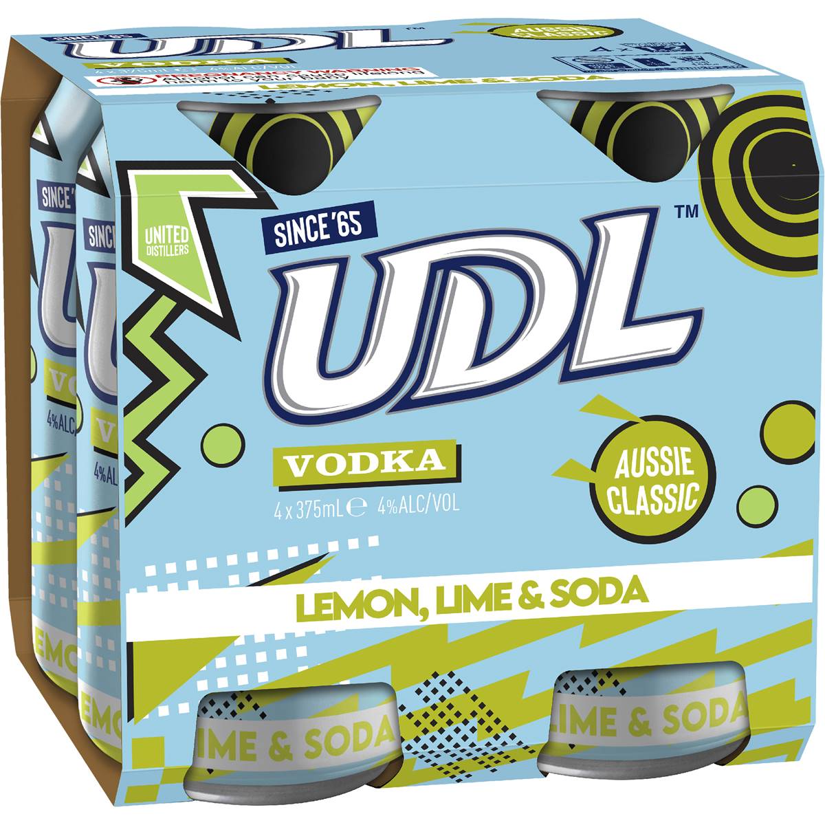 Udl Vodka Lemon, Lime & Soda Cans 375ml X4 Pack Woolworths