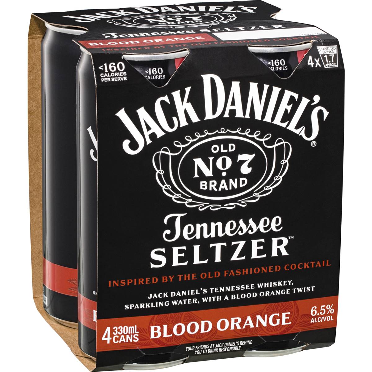 Jack Daniel's Blood Orange Seltzer Cans 330ml X4 Pack Woolworths