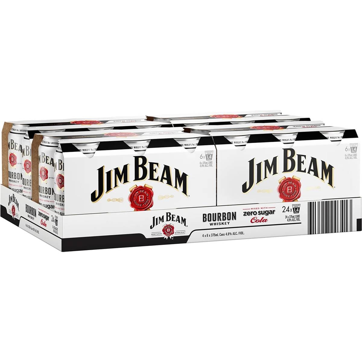 Jim Beam Bourbon & Zero Sugar Cola Can 375mL x 24 case