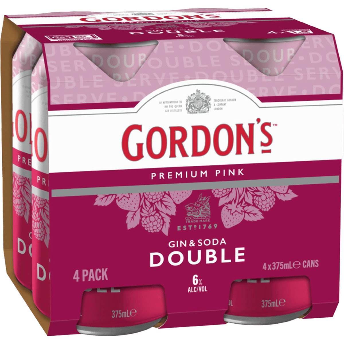 Gordon's Pink and Soda Double Serve 375mL x 4 pack