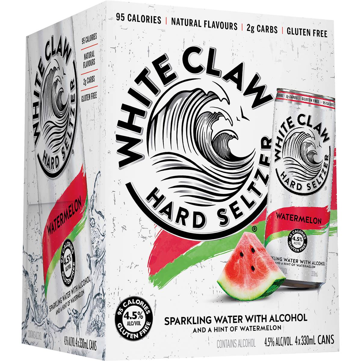 White Claw Hard Seltzer Watermelon Cans 330mlx 4 Pack | Woolworths