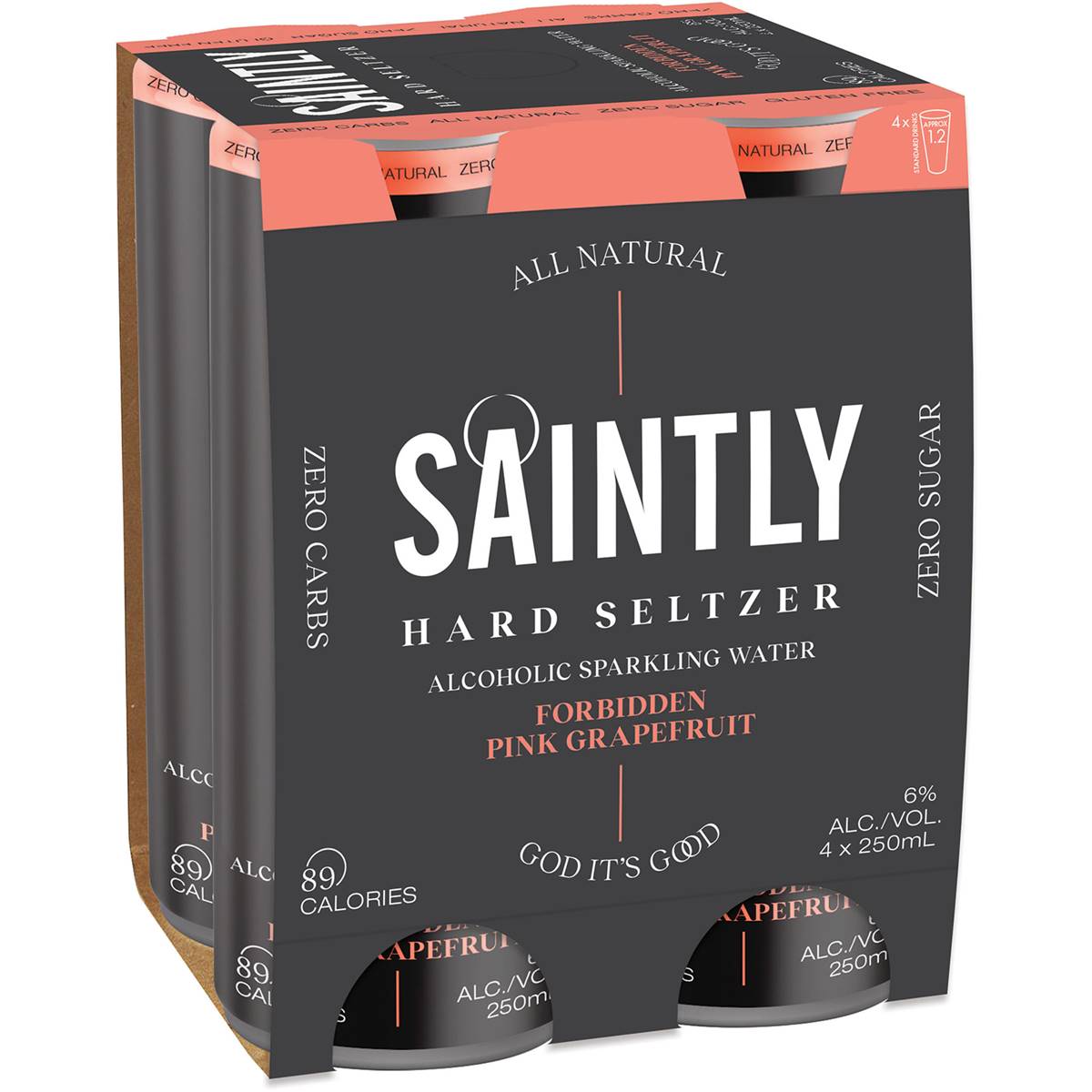 Saintly Hard Seltzer Forbidden Pink Grapefruit Cans 250ml X4 Pack