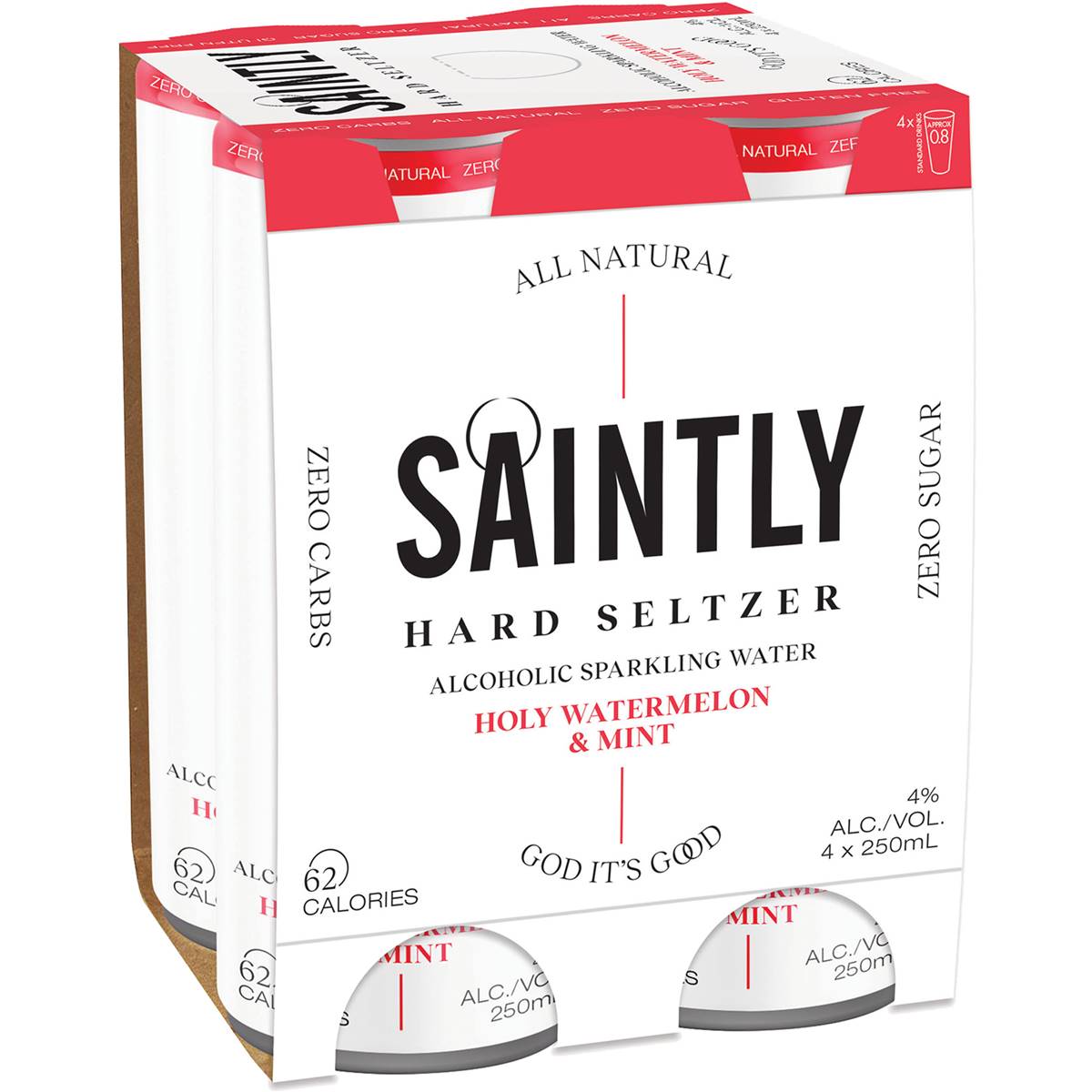 Saintly Hard Seltzer Watermelon Mint Cans 250ml X4 Pack Woolworths
