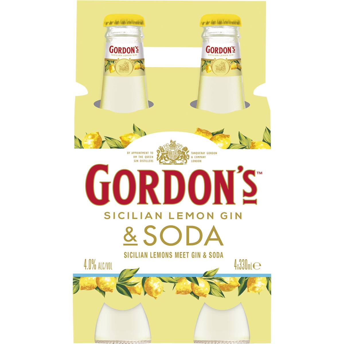 Gordon's Sicilian Lemon Gin & Soda Bottles 330ml X4 Pack Woolworths