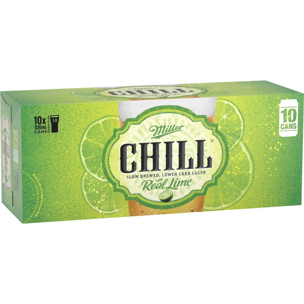 Miller Slow Brewed Low Carb Lager With Real Lime Cans 10x330ml Pack