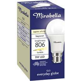 Mirabella 9w Led Gls Bayonet Warm White Light Globe Each
